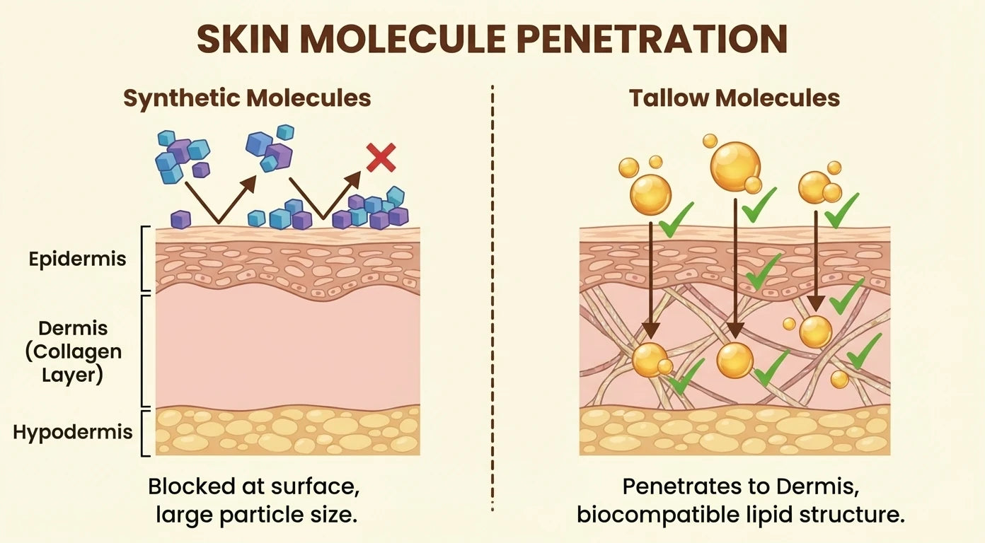 Tallow penetrating to collagen layer